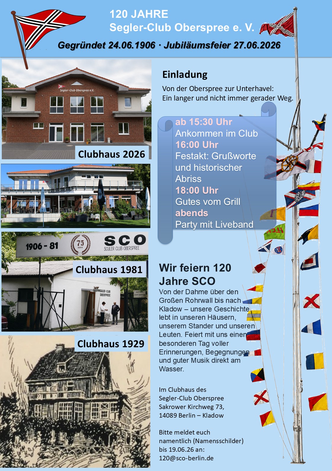 Einladungsplakat der 120-Jahr-Feier des Segler-Club Oberspree e. V.